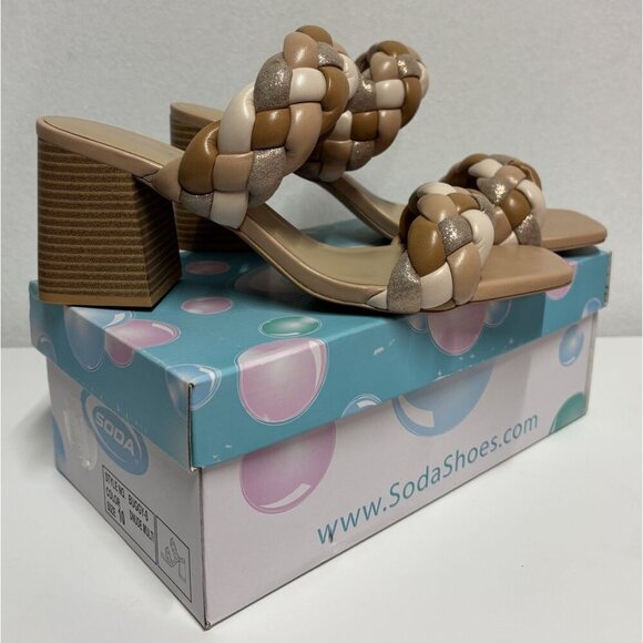 SODA / Buggy-S / Braided / Block Heel / Sandals With Square / Toe & Multi-Tone / - Picture 9 of 10
